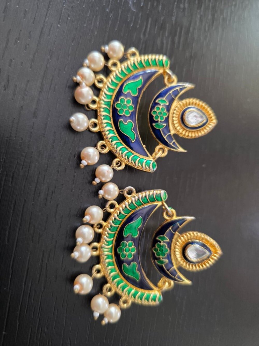 New Kundan Meenakari Chandbali Earrings Pink Blue Green Pearl Indian Traditional